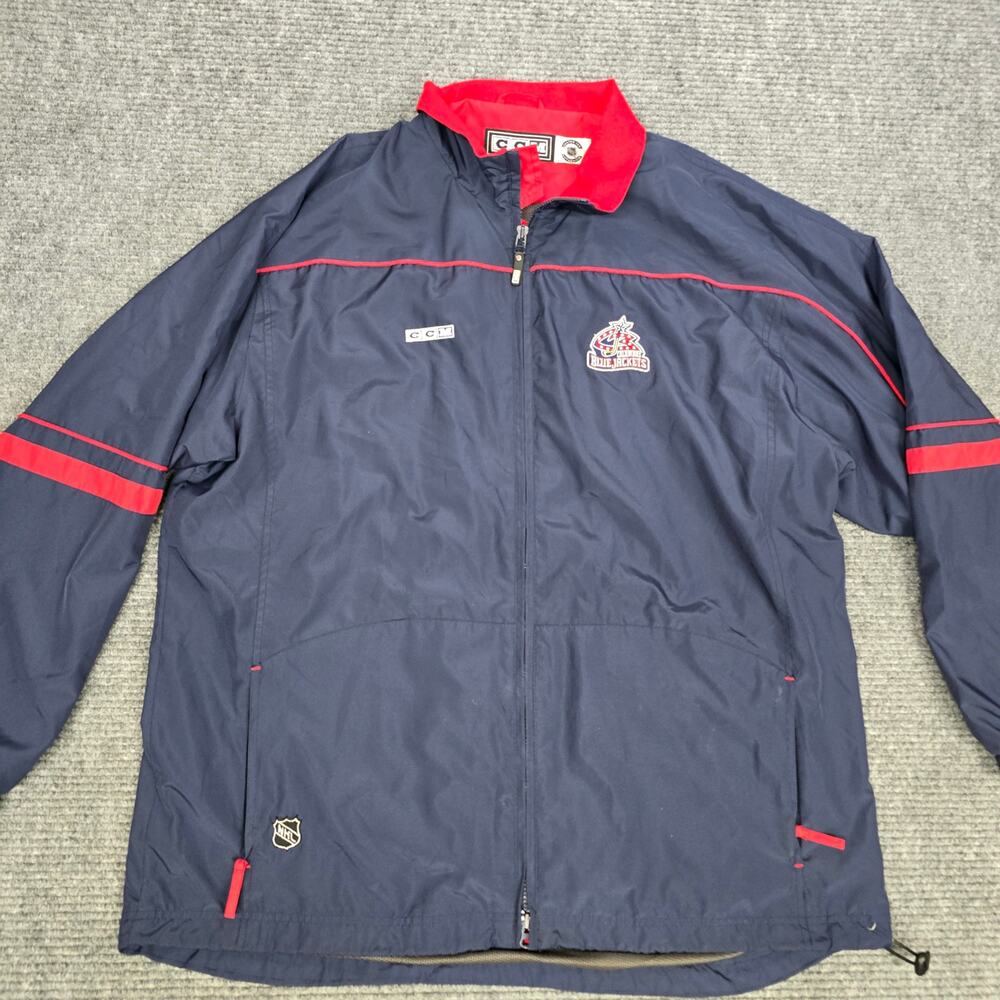 Vintage CCM Columbus Blue Jackets Jacket Mens XXL Navy Red NHL Full Zip Y2K